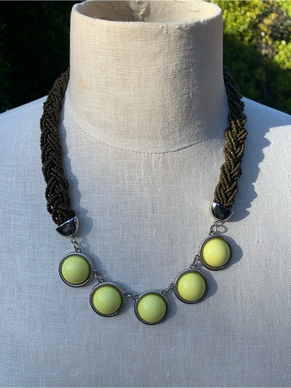 Vintage Talbots Braided Bead Statement Necklace - Pale Yellow